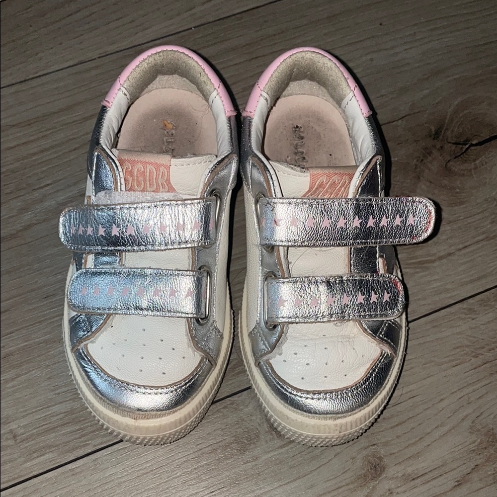 Kids Silver and Pink Velcro Sneakers
